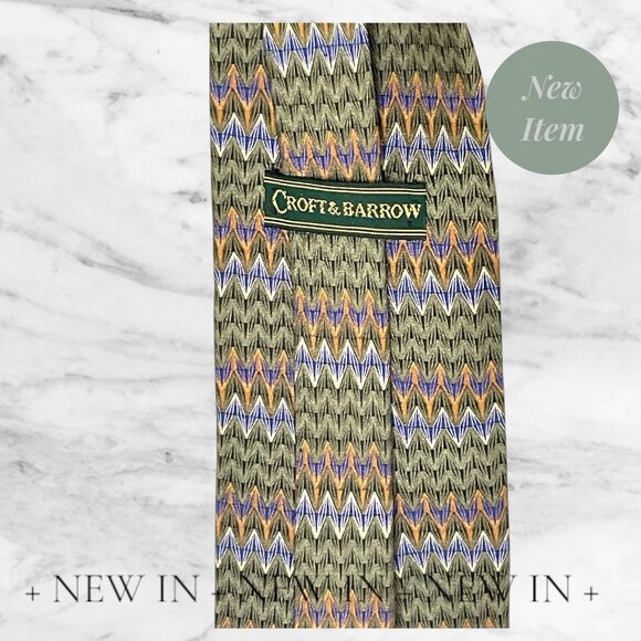 Croft & Barrow Zigzag Pattern Silk Tie - Green Yellow & Blue - Picture 4 of 12